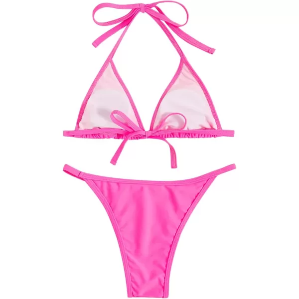 WDIRARA Women's Skull Pattern Halter Triangle Thong Sexy 2 Piece Bikini Swimsuit