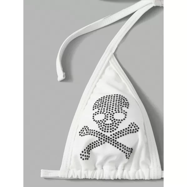 WDIRARA Women's Skull Pattern Halter Triangle Thong Sexy 2 Piece Bikini Swimsuit