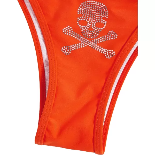 WDIRARA Women's Skull Pattern Halter Triangle Thong Sexy 2 Piece Bikini Swimsuit