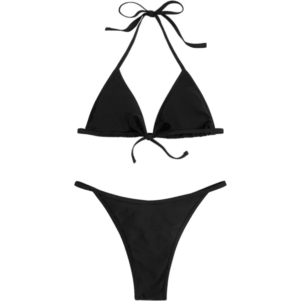 WDIRARA Women's Skull Pattern Halter Triangle Thong Sexy 2 Piece Bikini Swimsuit