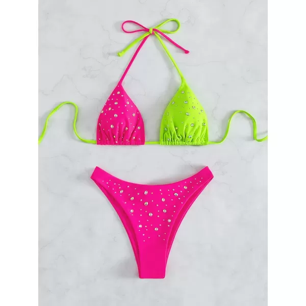 WDIRARA Women's Skull Pattern Halter Triangle Thong Sexy 2 Piece Bikini Swimsuit