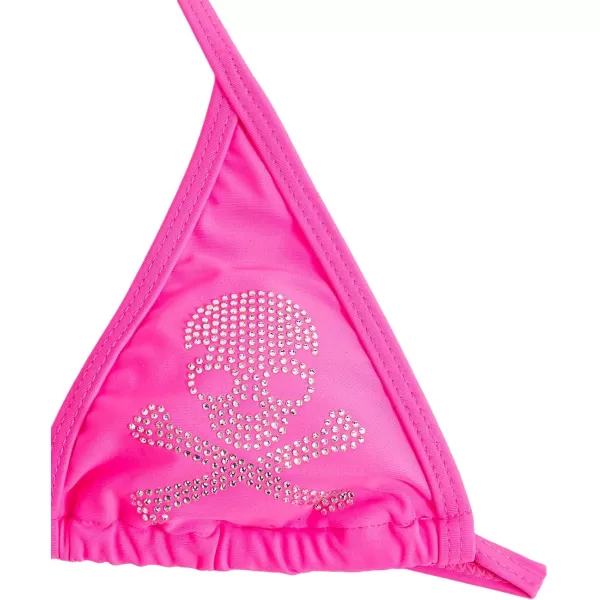 WDIRARA Women's Skull Pattern Halter Triangle Thong Sexy 2 Piece Bikini Swimsuit