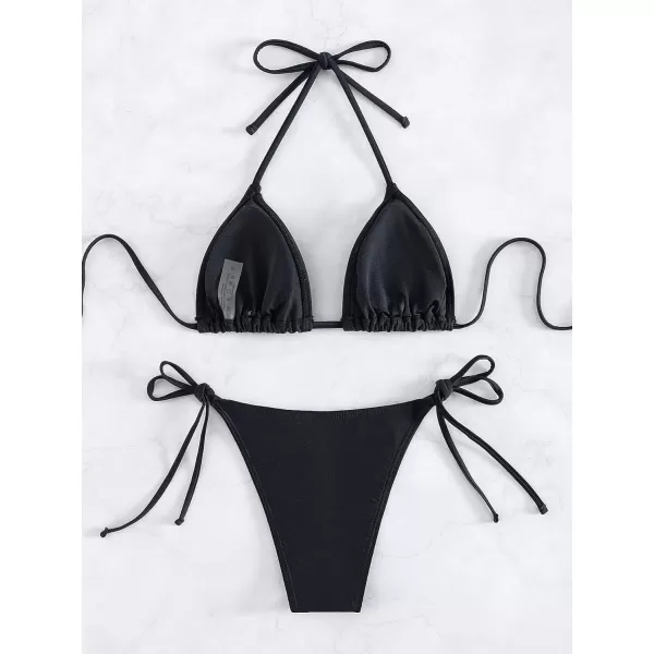 WDIRARA Women's Skull Pattern Halter Triangle Thong Sexy 2 Piece Bikini Swimsuit