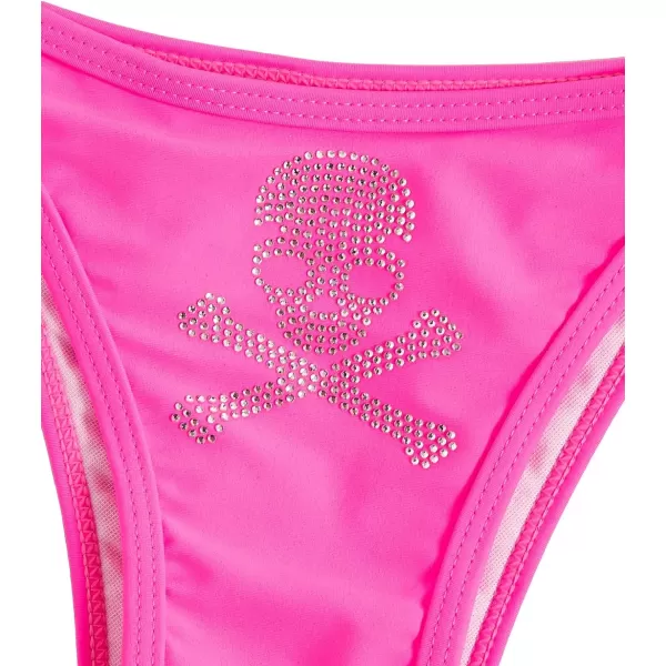 WDIRARA Women's Skull Pattern Halter Triangle Thong Sexy 2 Piece Bikini Swimsuit