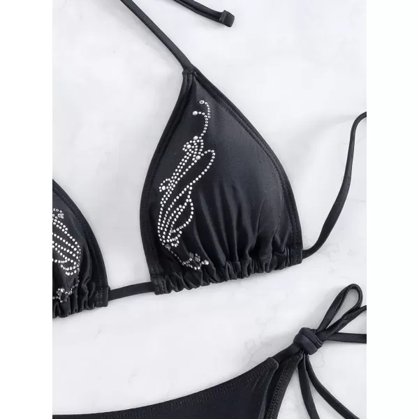 WDIRARA Women's Skull Pattern Halter Triangle Thong Sexy 2 Piece Bikini Swimsuit
