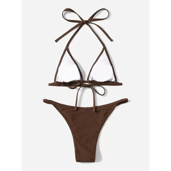 WDIRARA Women's Skull Pattern Halter Triangle Thong Sexy 2 Piece Bikini Swimsuit