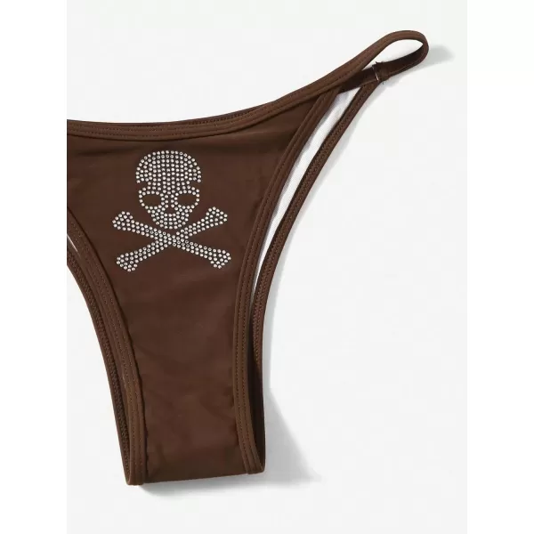 WDIRARA Women's Skull Pattern Halter Triangle Thong Sexy 2 Piece Bikini Swimsuit