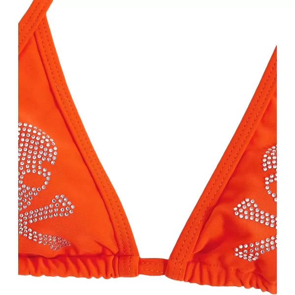 WDIRARA Women's Skull Pattern Halter Triangle Thong Sexy 2 Piece Bikini Swimsuit