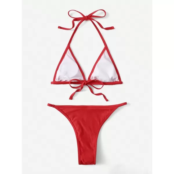 WDIRARA Women's Skull Pattern Halter Triangle Thong Sexy 2 Piece Bikini Swimsuit