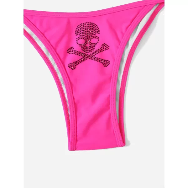 WDIRARA Women's Skull Pattern Halter Triangle Thong Sexy 2 Piece Bikini Swimsuit