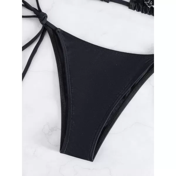WDIRARA Women's Skull Pattern Halter Triangle Thong Sexy 2 Piece Bikini Swimsuit