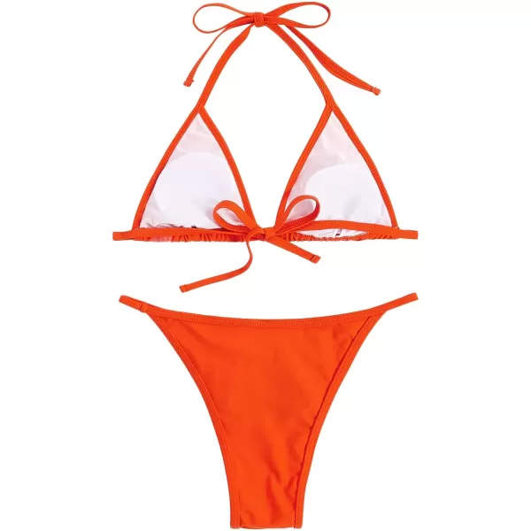 WDIRARA Women's Skull Pattern Halter Triangle Thong Sexy 2 Piece Bikini Swimsuit