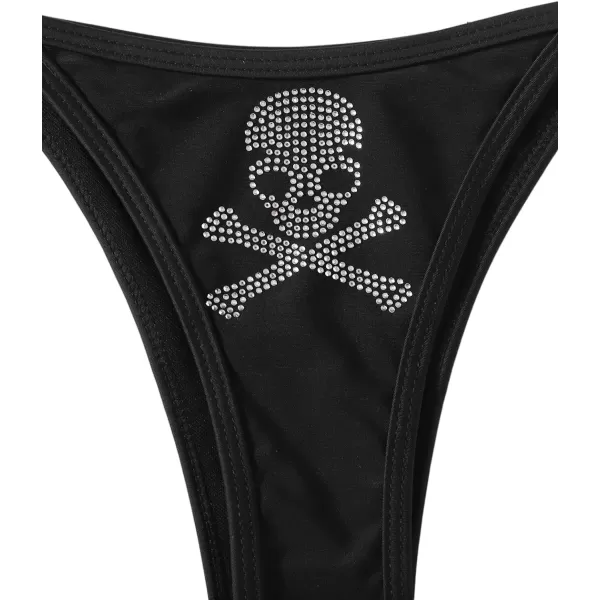 WDIRARA Women's Skull Pattern Halter Triangle Thong Sexy 2 Piece Bikini Swimsuit