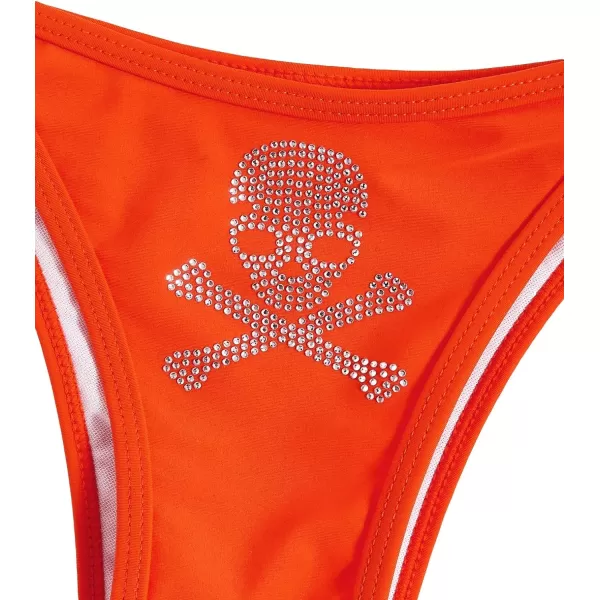 WDIRARA Women's Skull Pattern Halter Triangle Thong Sexy 2 Piece Bikini Swimsuit