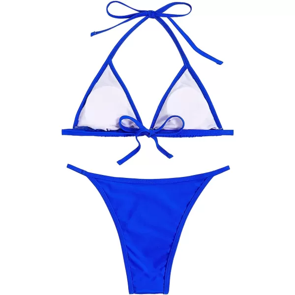 WDIRARA Women's Skull Pattern Halter Triangle Thong Sexy 2 Piece Bikini Swimsuit