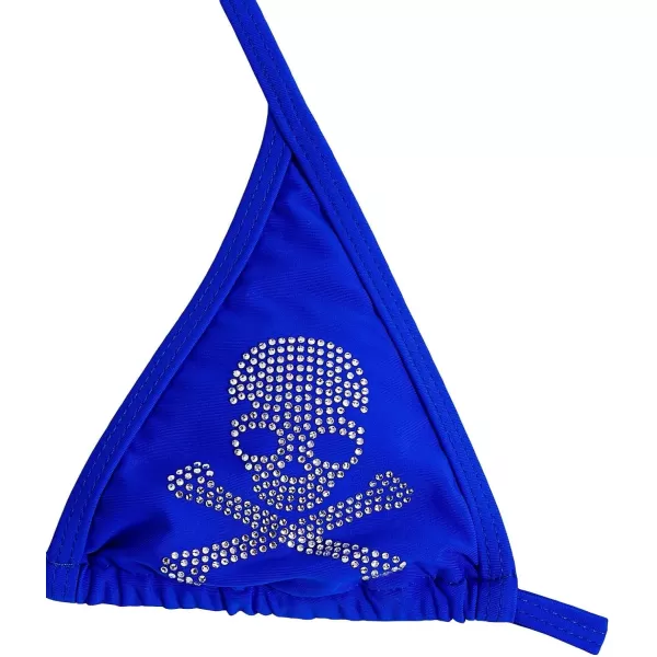 WDIRARA Women's Skull Pattern Halter Triangle Thong Sexy 2 Piece Bikini Swimsuit