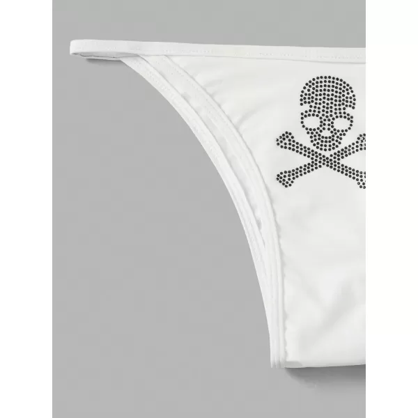 WDIRARA Women's Skull Pattern Halter Triangle Thong Sexy 2 Piece Bikini Swimsuit