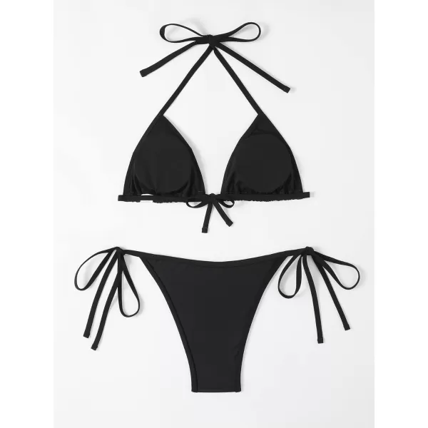 WDIRARA Women's Skull Pattern Halter Triangle Thong Sexy 2 Piece Bikini Swimsuit