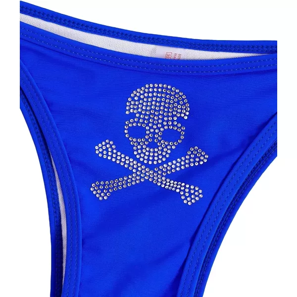 WDIRARA Women's Skull Pattern Halter Triangle Thong Sexy 2 Piece Bikini Swimsuit