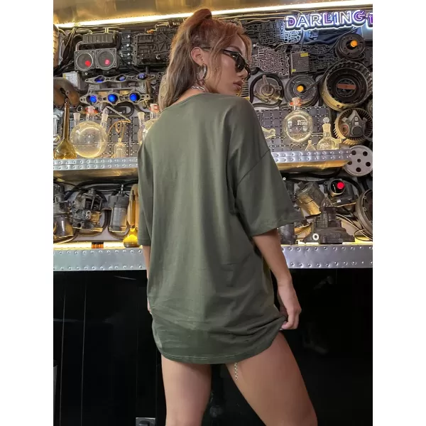 WDIRARA Women's Skull Print Half Sleeve Drop Shoulder Oversized Tee Casual T Shirts