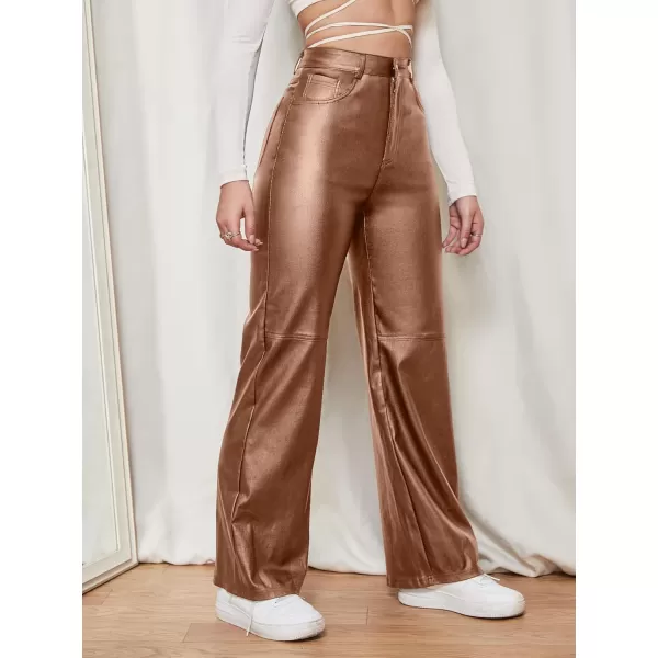 WDIRARA Women's Slant Pocket Straight Leg High Stretch Jeans Leather Look Long Pants