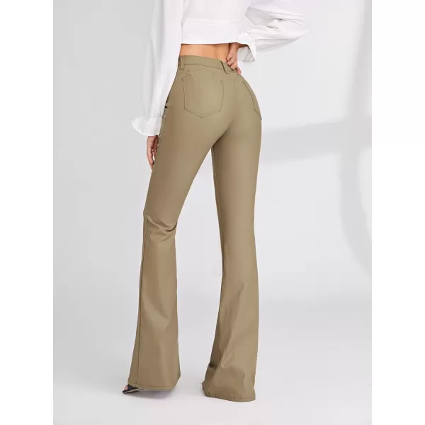 WDIRARA Women's Slant Pocket Straight Leg High Stretch Jeans Leather Look Long Pants