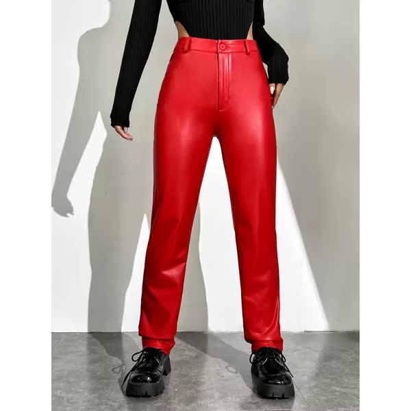 WDIRARA Women's Slant Pocket Straight Leg High Stretch Jeans Leather Look Long Pants