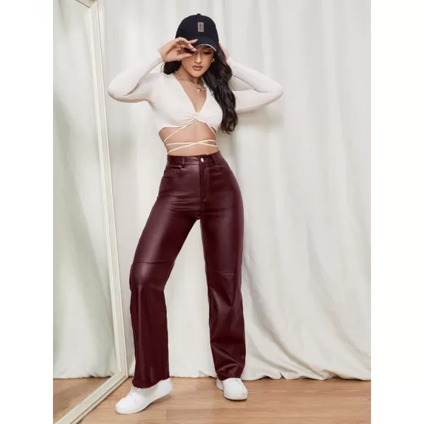 WDIRARA Women's Slant Pocket Straight Leg High Stretch Jeans Leather Look Long Pants