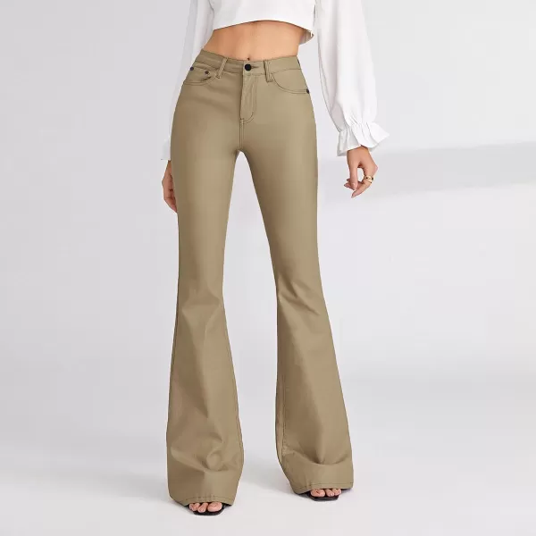 WDIRARA Women's Slant Pocket Straight Leg High Stretch Jeans Leather Look Long Pants