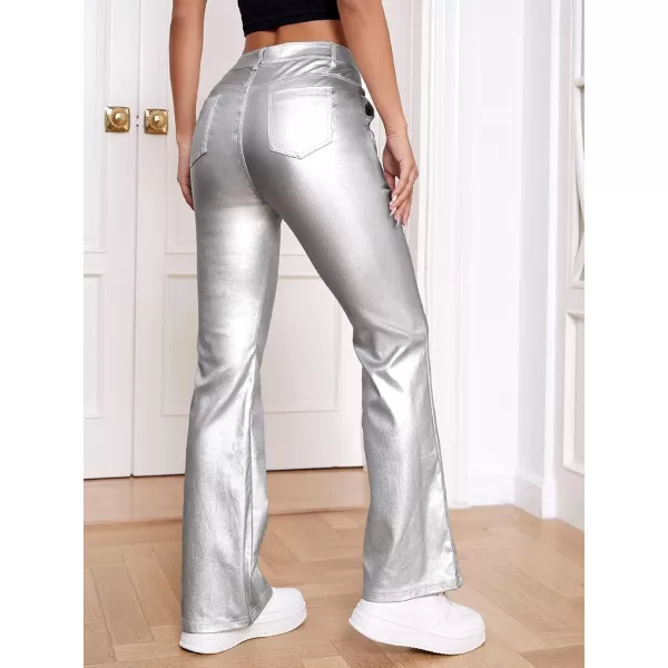 WDIRARA Women's Slant Pocket Straight Leg High Stretch Jeans Leather Look Long Pants