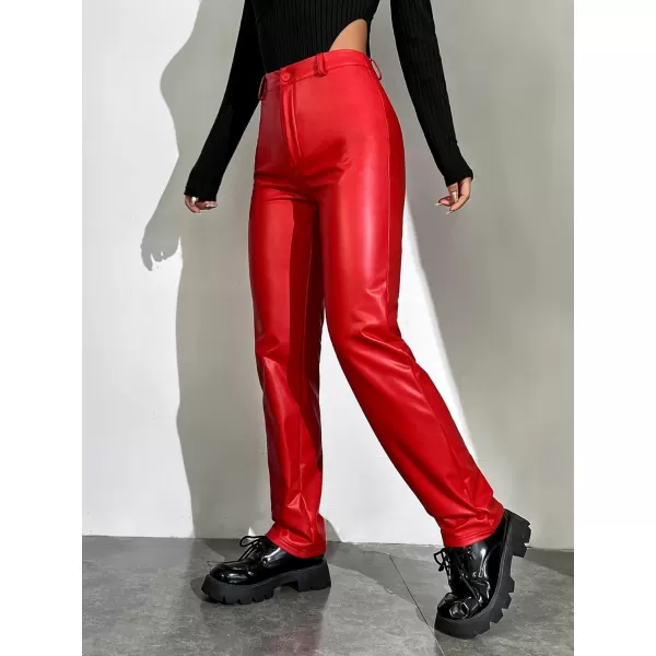 WDIRARA Women's Slant Pocket Straight Leg High Stretch Jeans Leather Look Long Pants