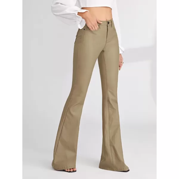 WDIRARA Women's Slant Pocket Straight Leg High Stretch Jeans Leather Look Long Pants
