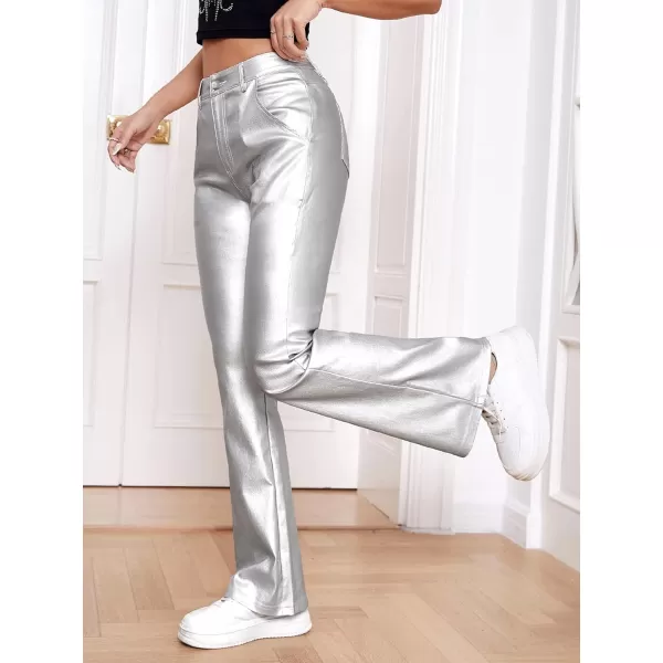WDIRARA Women's Slant Pocket Straight Leg High Stretch Jeans Leather Look Long Pants
