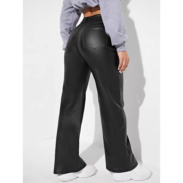 WDIRARA Women's Slant Pocket Straight Leg High Stretch Jeans Leather Look Long Pants