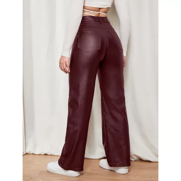 WDIRARA Women's Slant Pocket Straight Leg High Stretch Jeans Leather Look Long Pants