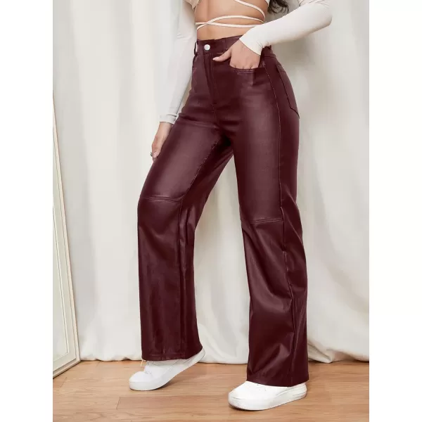 WDIRARA Women's Slant Pocket Straight Leg High Stretch Jeans Leather Look Long Pants