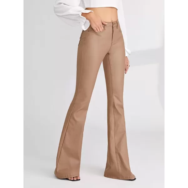 WDIRARA Women's Slant Pocket Straight Leg High Stretch Jeans Leather Look Long Pants