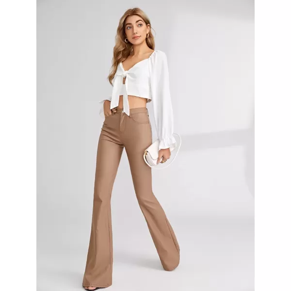 WDIRARA Women's Slant Pocket Straight Leg High Stretch Jeans Leather Look Long Pants