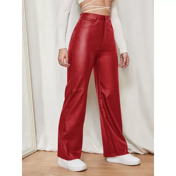 WDIRARA Women's Slant Pocket Straight Leg High Stretch Jeans Leather Look Long Pants