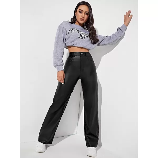 WDIRARA Women's Slant Pocket Straight Leg High Stretch Jeans Leather Look Long Pants