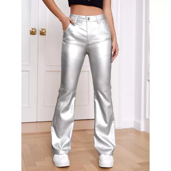 WDIRARA Women's Slant Pocket Straight Leg High Stretch Jeans Leather Look Long Pants