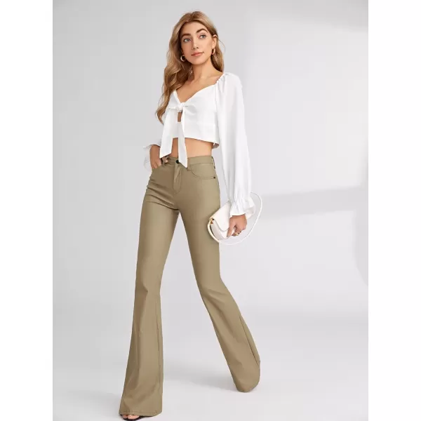 WDIRARA Women's Slant Pocket Straight Leg High Stretch Jeans Leather Look Long Pants