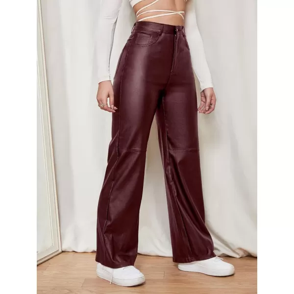 WDIRARA Women's Slant Pocket Straight Leg High Stretch Jeans Leather Look Long Pants