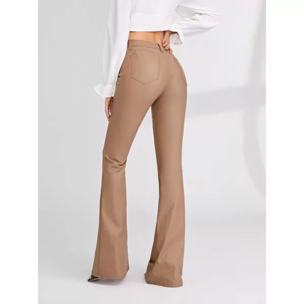 WDIRARA Women's Slant Pocket Straight Leg High Stretch Jeans Leather Look Long Pants