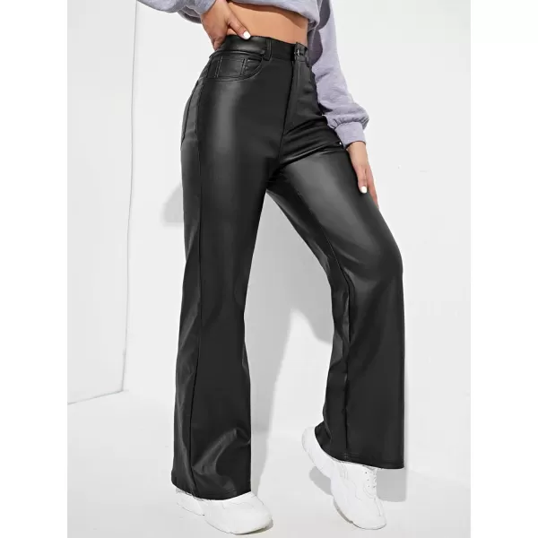 WDIRARA Women's Slant Pocket Straight Leg High Stretch Jeans Leather Look Long Pants
