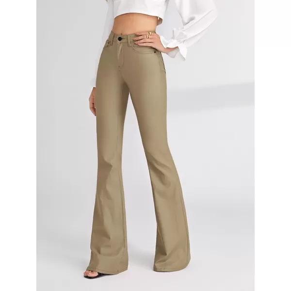 WDIRARA Women's Slant Pocket Straight Leg High Stretch Jeans Leather Look Long Pants