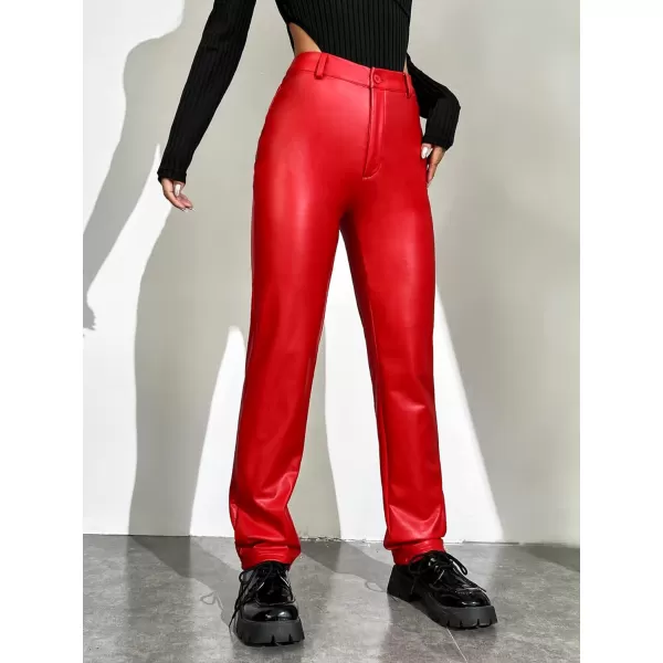 WDIRARA Women's Slant Pocket Straight Leg High Stretch Jeans Leather Look Long Pants