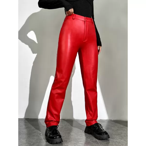 WDIRARA Women's Slant Pocket Straight Leg High Stretch Jeans Leather Look Long Pants