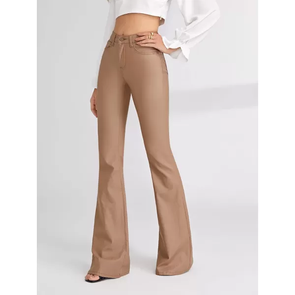 WDIRARA Women's Slant Pocket Straight Leg High Stretch Jeans Leather Look Long Pants