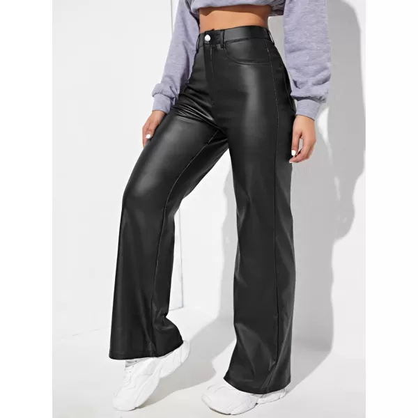 WDIRARA Women's Slant Pocket Straight Leg High Stretch Jeans Leather Look Long Pants